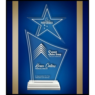 11" Star Finn Clear Acrylic Award with a White Wood Base