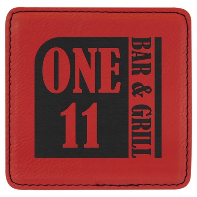 4" x 4" Square Red Laser Engraved Coaster