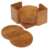 Bamboo Round 6-Coaster Set w/Holder