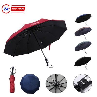 Black Rubber Fabric Automatic Folding Umbrella