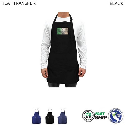 72 Hr Fast Ship - Domestic made Twill Bib Apron, 25x28, 2 Pockets, Adjust Neck, Heat Transfer Logo