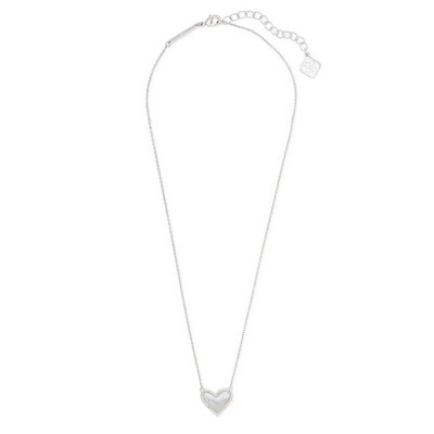 Kendra Scott Ari Heart Silver Pendant Necklace in Ivory Mother-of-Pearl