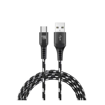 Braided Nylon USB-C Cable - 10', Black with Stripes (Case of 96)