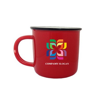 13.5oz Coffee Milk Mug Red Ceramic Cup Black Rim No Cover