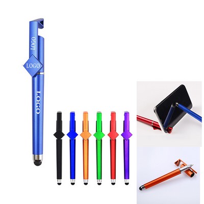 3 In 1 Multifunction Soft Touch QR Code Ballpoint Pen With Stylus & Phone Stand & Removable Cap