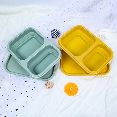 2-Compartment Reusable Silicone Collapsible Lunch Box