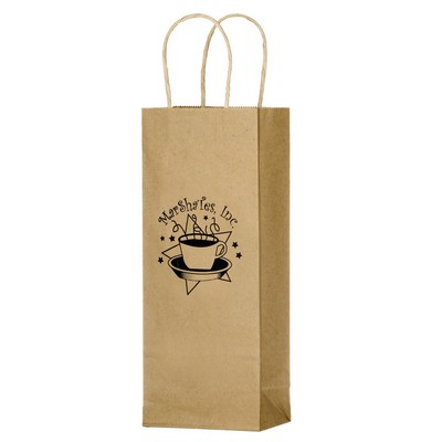 5 3/4"x3 1/2"x12 1/2" Natural Kraft Paper 1-Bottle Wine Tote Bag