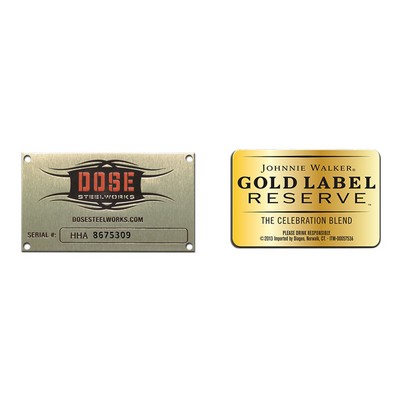 Aluminum ID/Name Plates falling between 20-24.9 sq. inches w/ a Die struck/Color filled imprint.