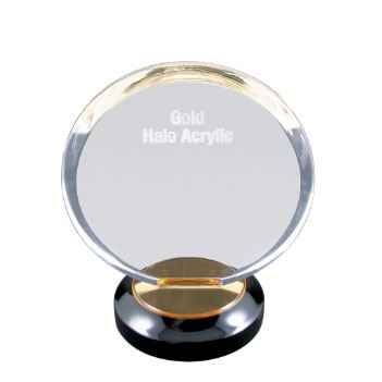 Round Gold Reflective Halo Acrylic Award w/ Black Base - 8" Diameter