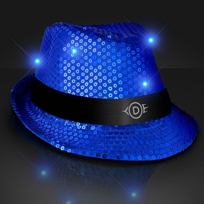 Custom Shiny Blue Fedora Hat w/ Flashing Lights - Domestic Print