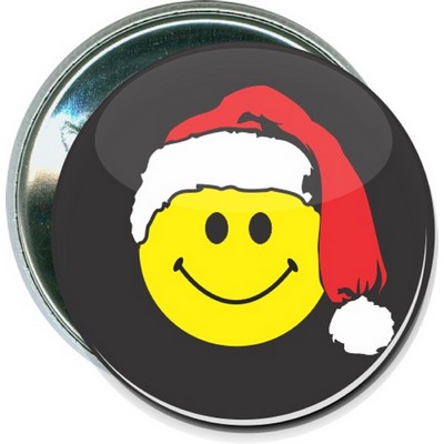 Christmas - Smiley Face with Santa Hat - 2 1/4 Inch Round Button