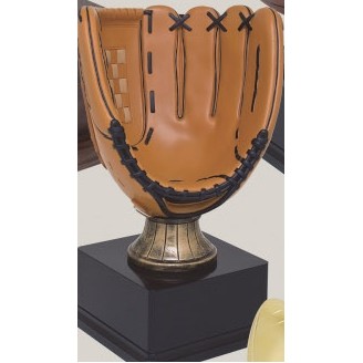 Painted Large Baseball Glove Sport Ball Resin Trophy w/7"x3.5" Black Base