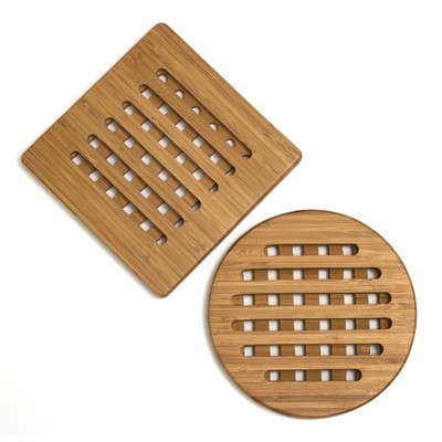 Bamboo Set of 2 Trivets (1 Round, 1 Square)