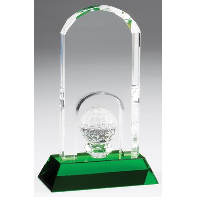 Optic Crystal Golf Arch of Fame Award with crystal golf ball and green pedestal base - 8 1/4'' h