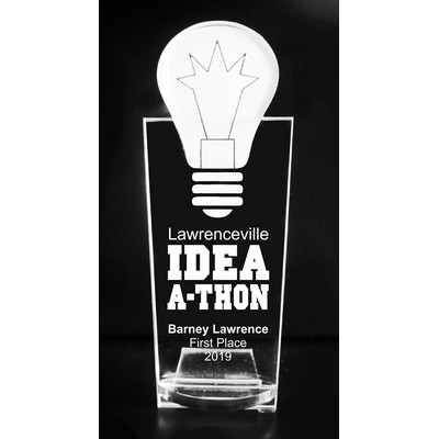 VALUE LINE! Acrylic and Crystal Engraved Award - 8" Tall - Light Bulb-Idea - Key Base