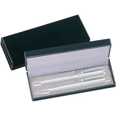 Dot Grip Pen Series - Silver Pen and Roller Pen Gift Set, Silver Dots Grip, Crescent Moon Shape Clip