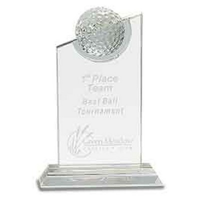 Clear Optic Crystal Award w/Inset Optic Crystal Golf Ball on Clear Base (8")