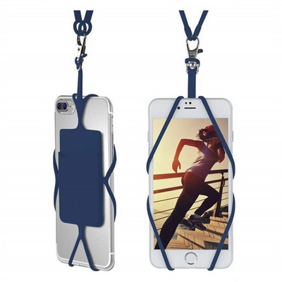 Silicone Adhesive Phone Wallet w/Lanyard