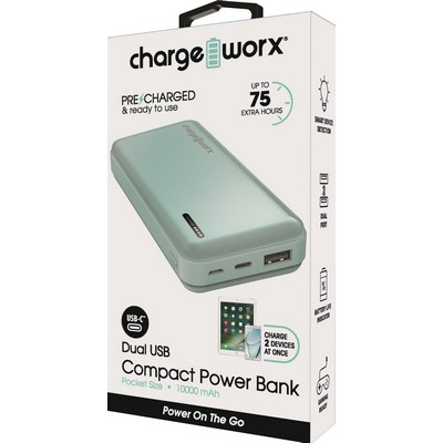 Chargeworx 10000mAh Dual USB Slim Power Bank, Mint