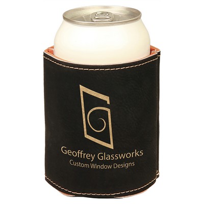 Black-Gold Beverage Holder, Laserable Leatherette, 3-3/4"H