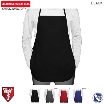 Discounted Shorter Length Twill Bib Apron, 19x24, No Pockets, Blank Only, In Stock