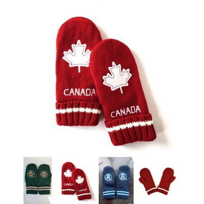 Acrylic Knit Mittens With Fleece Lining winter gloves