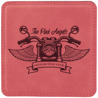 4" x 4" Square Pink Laserable Leatherette Coaster