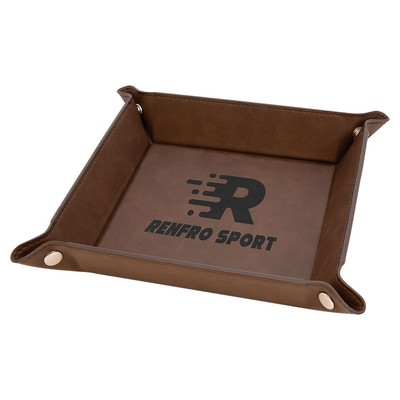 6" x 6" Dark Brown Laserable Leatherette Snap Up Tray with Silver Snaps