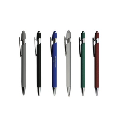 Soft Rubber Click Metal Ballpoint Pen w/Stylus