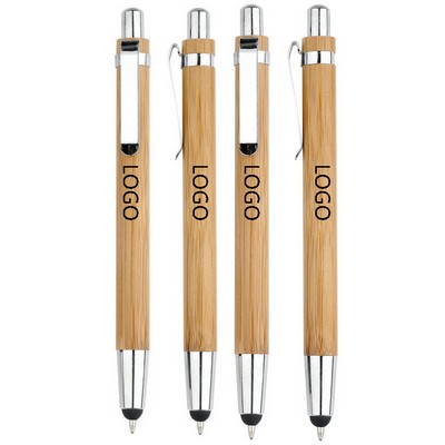 2-In-1 Wooden Press Action Ballpoint Touch Stylus Pen