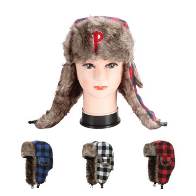 Faux Fur Plaid Winter Trooper Hat for Grown-ups