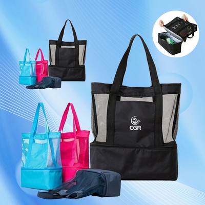 Cooler-Infused Mesh Shore Tote Bag