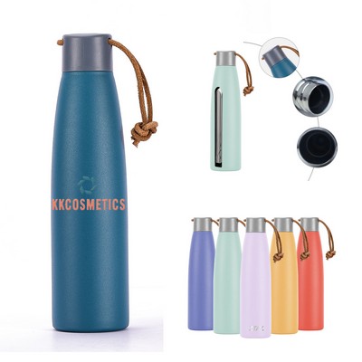 16oz Copper Vacuum Insulated Bottle w/Leather Rope