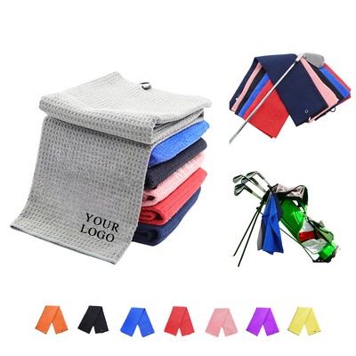 Microfiber Waffle Golf Towel W/Hook