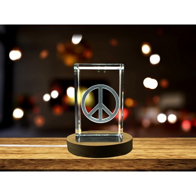 Peace Sign 3D Engraved Crystal Keepsake Decor