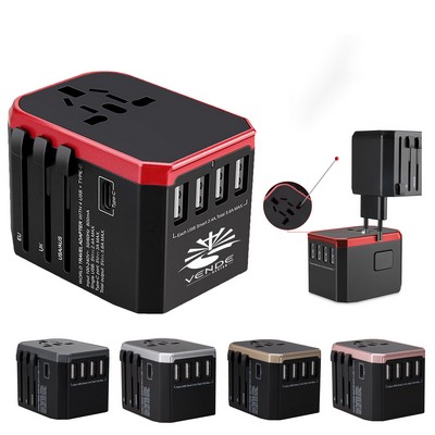 World Travel Adapter with 4 USB+Type-C