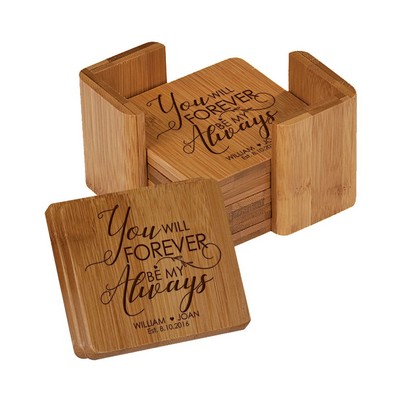 6 Square Bamboo Coaster Set with Bamboo Holder