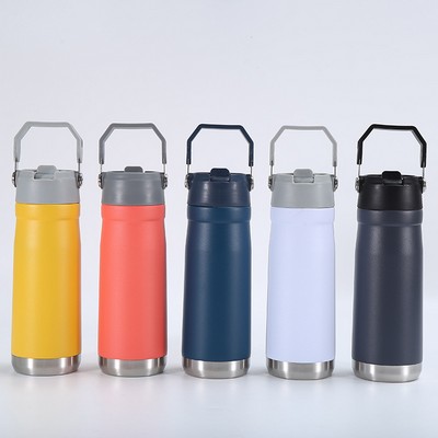 Portable 22oz Stainless Steel Double Layer Vacuum Insulated Bottle with Carrying Handle