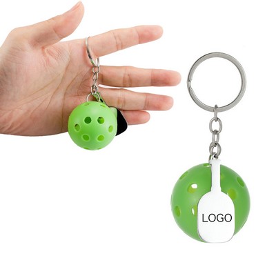 26 Holes Pickle Ball Keychain With Racket