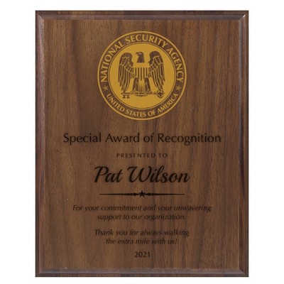 Standard Solid Walnut Laser Plaque w/ Foil Highlights (10.5"x13")