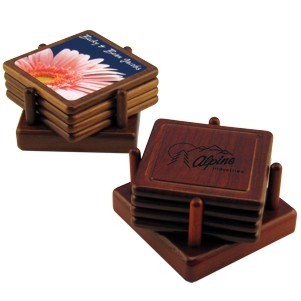 Square Wood 4 Piece Coaster Set