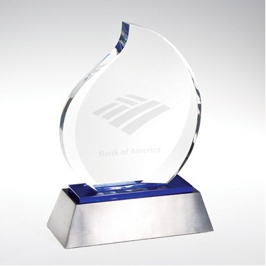 Eternal Flame Blue Reflect Crystal Award W/Aluminum Base (Screen Print)