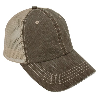 MEGA CAP® Washed Herringbone Mesh Trucker Cap