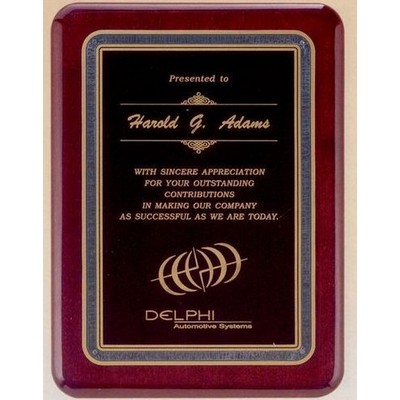 Rosewood Piano Finish Plaque with Black Florentine Border Plate , 8 x 10 1/2"