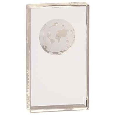 7" Clear Crystal Rectangle with Globe Etching