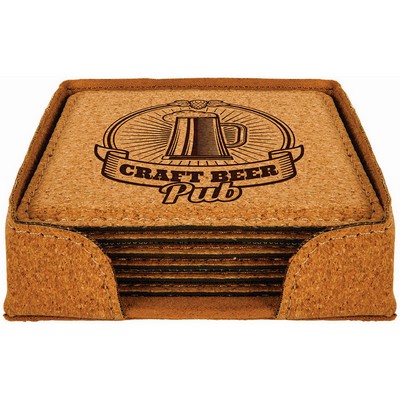 Square Cork 6-Coaster Set (4" x 4")