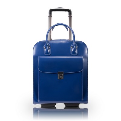 UPTOWN | 15" Navy Leather Vertical Wheeled Laptop Case | McKleinUSA