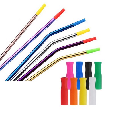 Colorful Stainless Steel Bent Straw w/Silicone Tip