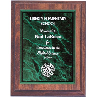 Walnut Finish Plaque with Green Marble Acrylic Plate (8" x 10")