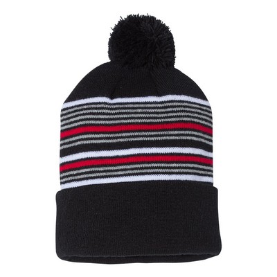 Sportsman 12" Striped Pom-Pom Knit Beanie